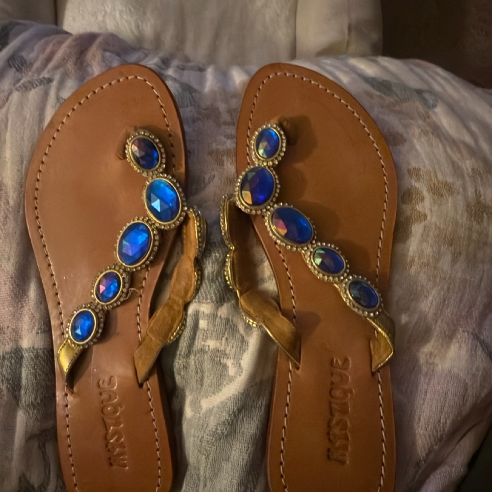 Mystique Boutique Sandals with Sapphire Blue and Gold Accents